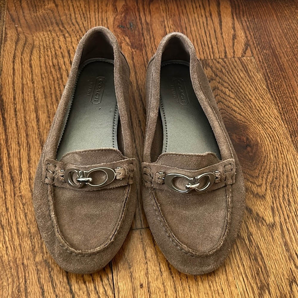 Coach Tan Suede Loafers with Silver Accents